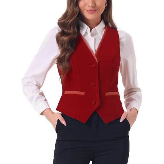 INSPIRE CHIC Velvet Suit Waistcoat for Women's Retro Sleeveless Steampunk Blazer Dressy Vest S Red