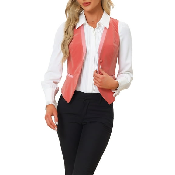INSPIRE CHIC Velvet Suit Waistcoat for Women's Retro Sleeveless Steampunk Blazer Dressy Vest XL Pink