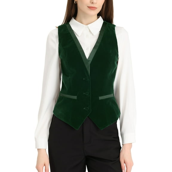 INSPIRE CHIC Velvet Suit Waistcoat for Women's Retro Sleeveless Steampunk Blazer Dressy Vest S Dark Green