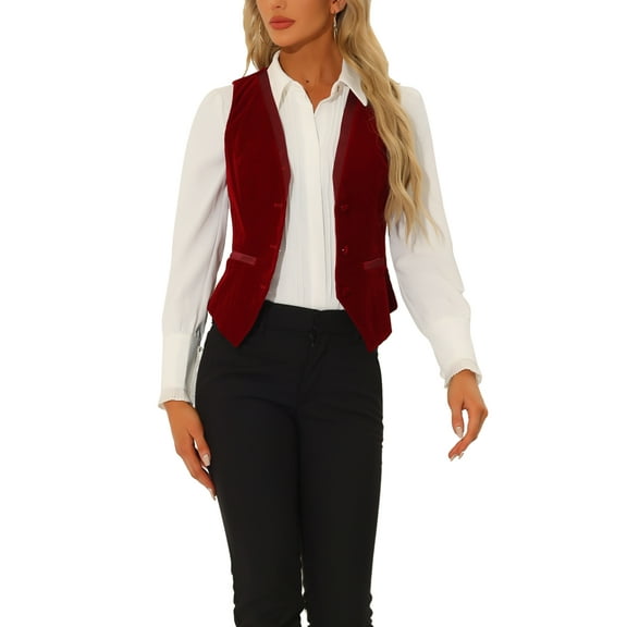 INSPIRE CHIC Velvet Suit Waistcoat for Women's Retro Sleeveless Steampunk Blazer Dressy Vest XS Burgundy