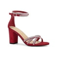 thumbnail image 1 of BLISSFUL STEP Women's Shoes Rhinestone Crisscross Strappy Block Heel Faux Suede Ankle Buckle Sandals Red 6, 1 of 7
