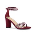thumbnail image 1 of BLISSFUL STEP Women's Shoes Rhinestone Crisscross Strappy Block Heel Faux Suede Ankle Buckle Sandals Burgundy 11, 1 of 7
