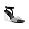 thumbnail image 1 of BLISSFUL STEP Women's Rhinestone Clear Block Heeled Ankle Strap Sandals Black (Size 9.5), 1 of 7
