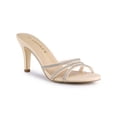 thumbnail image 1 of BLISSFUL STEP Women's Triple Strap Rhinestone Mules Open Toe Stiletto Heel Slide Sandals Beige 6, 1 of 9