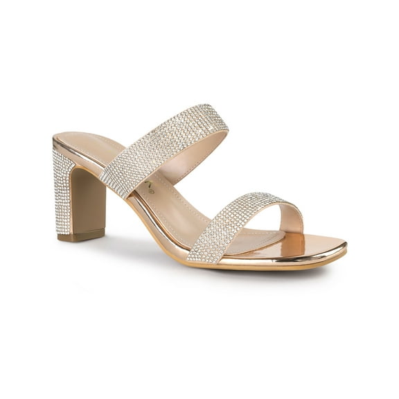 BLISSFUL STEP Women's Rhines Square Toe Block Heel Slides Sandals