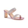 thumbnail image 1 of BLISSFUL STEP Women's Shoes Rhinestone Chunky Heel Square Toe Slide Sandals Pink 8.5, 1 of 8