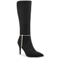 thumbnail image 1 of BLISSFUL STEP Women's Boots Rhinestone Knee High Boots Pointed Toe Stiletto Faux Suede Boots Black 7, 1 of 8