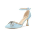 thumbnail image 1 of BLISSFUL STEP Women's Rhiness Bow Ankle Strap Stiletto Heel Pumps Sky Blue 7.5, 1 of 8