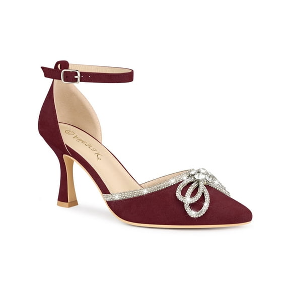 BLISSFUL STEP Women's Rhiness Bow Ankle Strap Stiletto Heel Pumps