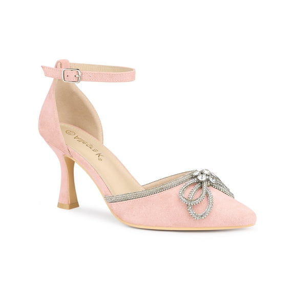 BLISSFUL STEP Women's Rhiness Bow Ankle Strap Stiletto Heel Pumps