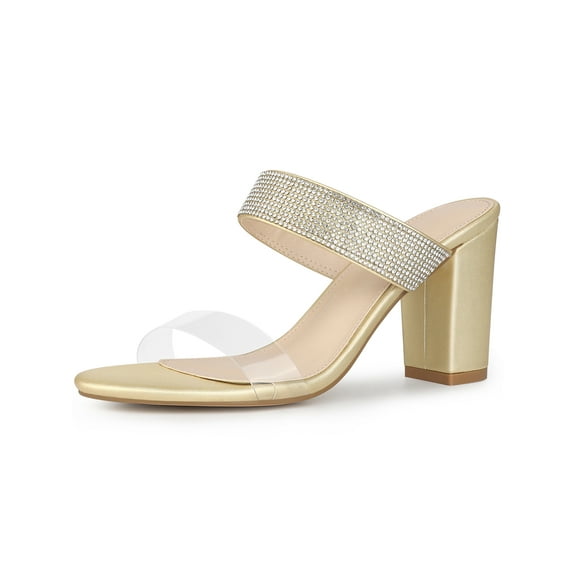 BLISSFUL STEP Women's Rhiness Heel Block Heels Slide Sandals Gold 8