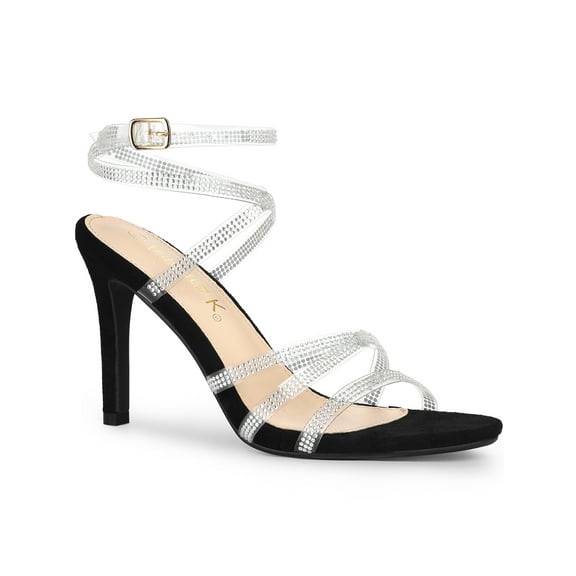 BLISSFUL STEP Women's Rhiness Strappy Stiletto Heels Sandals Black 7