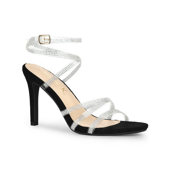 BLISSFUL STEP Women's Rhiness Strappy Stiletto Heels Sandals Black 7