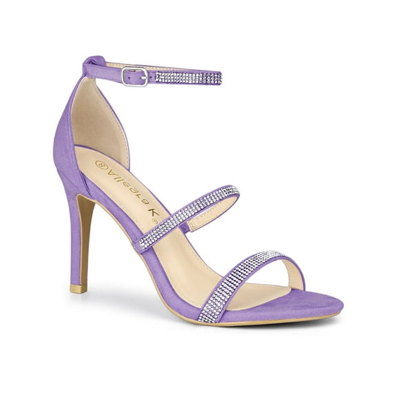BLISSFUL STEP Women's Rhinestone Ankle Strap Stiletto High Heels Sandals Purple (Size 10)