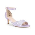 thumbnail image 1 of BLISSFUL STEP Women's Rhinestone Ankle Strap Kitten Heel Satin Sandals Purple 6, 1 of 8