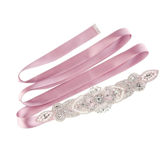 INSPIRE CHIC Women's Rhinestone Bead Decor Satin Ribbon Wedding Belt Pale Pink 274 x 5cm/107 7/8 x 2 inches(L*W)