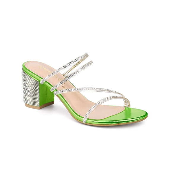 BLISSFUL STEP Women Rhines Block Heel Slide Sandals Green 9