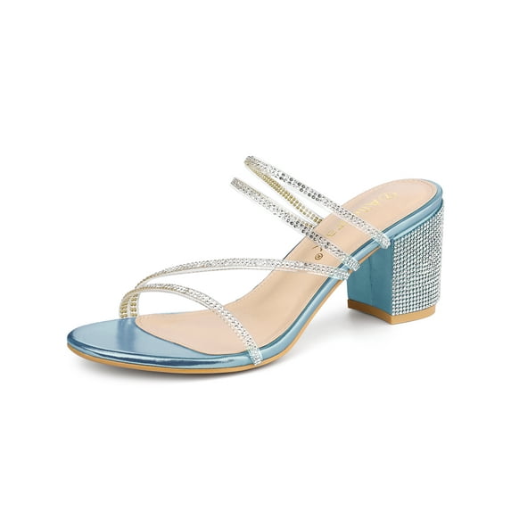 BLISSFUL STEP Women Rhines Block Heel Slide Sandals Sky Blue 6