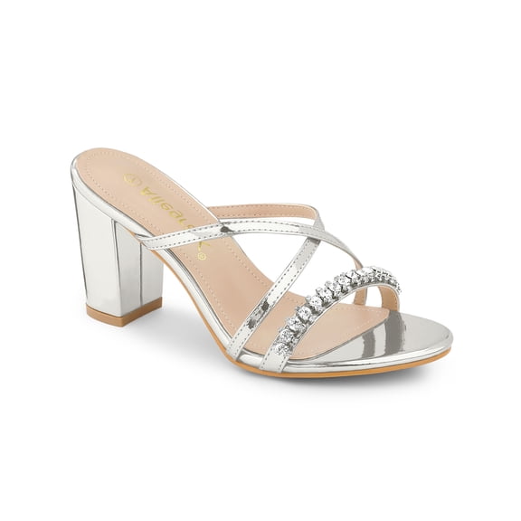 BLISSFUL STEP Women's Rhinestone Block Heels Heeled Sandals