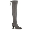 thumbnail image 1 of BLISSFUL STEP Women's Boots Faux Suede Over Knee High Chunky Heel Pointed Toe Rhinestone Lace Up Boots Gray 10, 1 of 8