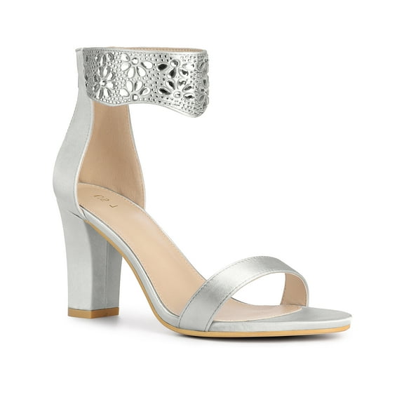 BLISSFUL STEP Women's Rhinestone Diamond Decor Crystal Ankle Strap Chunky Heel Sandals