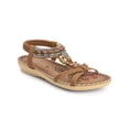 thumbnail image 1 of BLISSFUL STEP Women's Shoes Open Toe Rhinestone Butterfly Knot T--Strap Ankle Elastic Flat Sandals Brown 6, 1 of 5