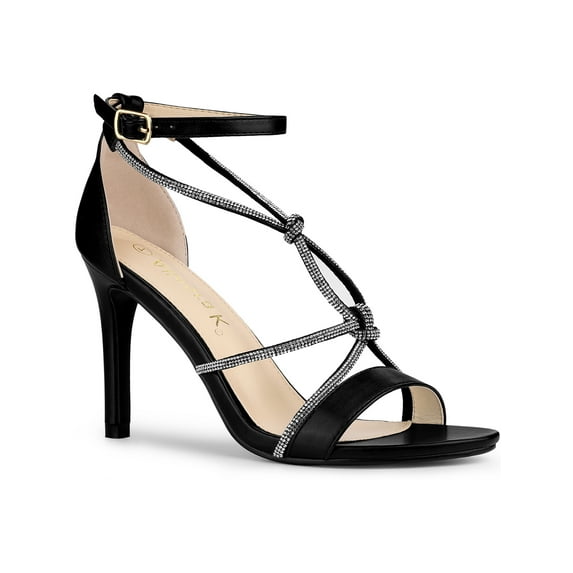 BLISSFUL STEP Women's Rhines Knot Strap Stiletto Heels Sandals Black 7