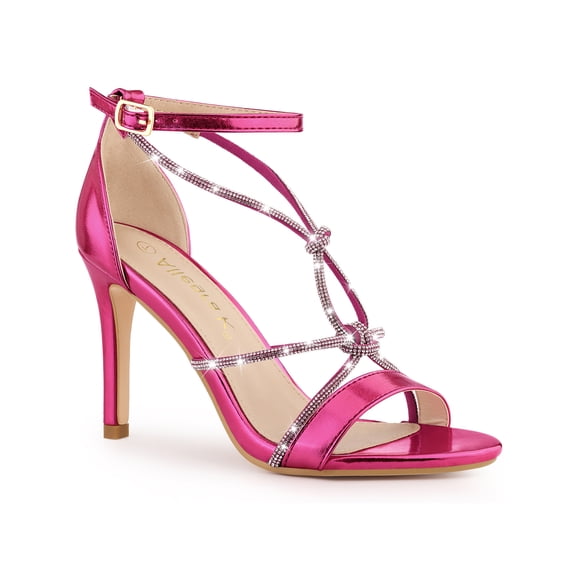 BLISSFUL STEP Women's Rhines Knot Strap Stiletto Heels Sandals Hot Pink 9