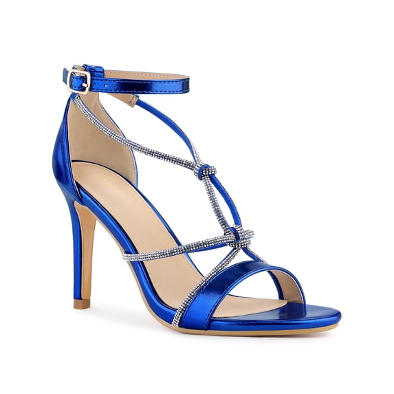 BLISSFUL STEP Women's Rhines Knot Strap Stiletto Heels Sandals Deep Blue 8.5