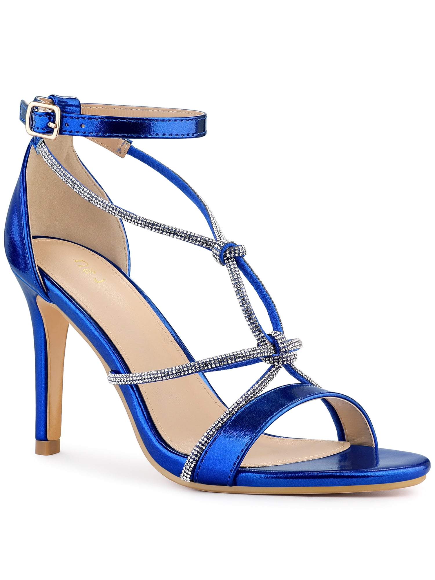BLISSFUL STEP Women's Rhines Knot Strap Stiletto Heels Sandals Deep ...