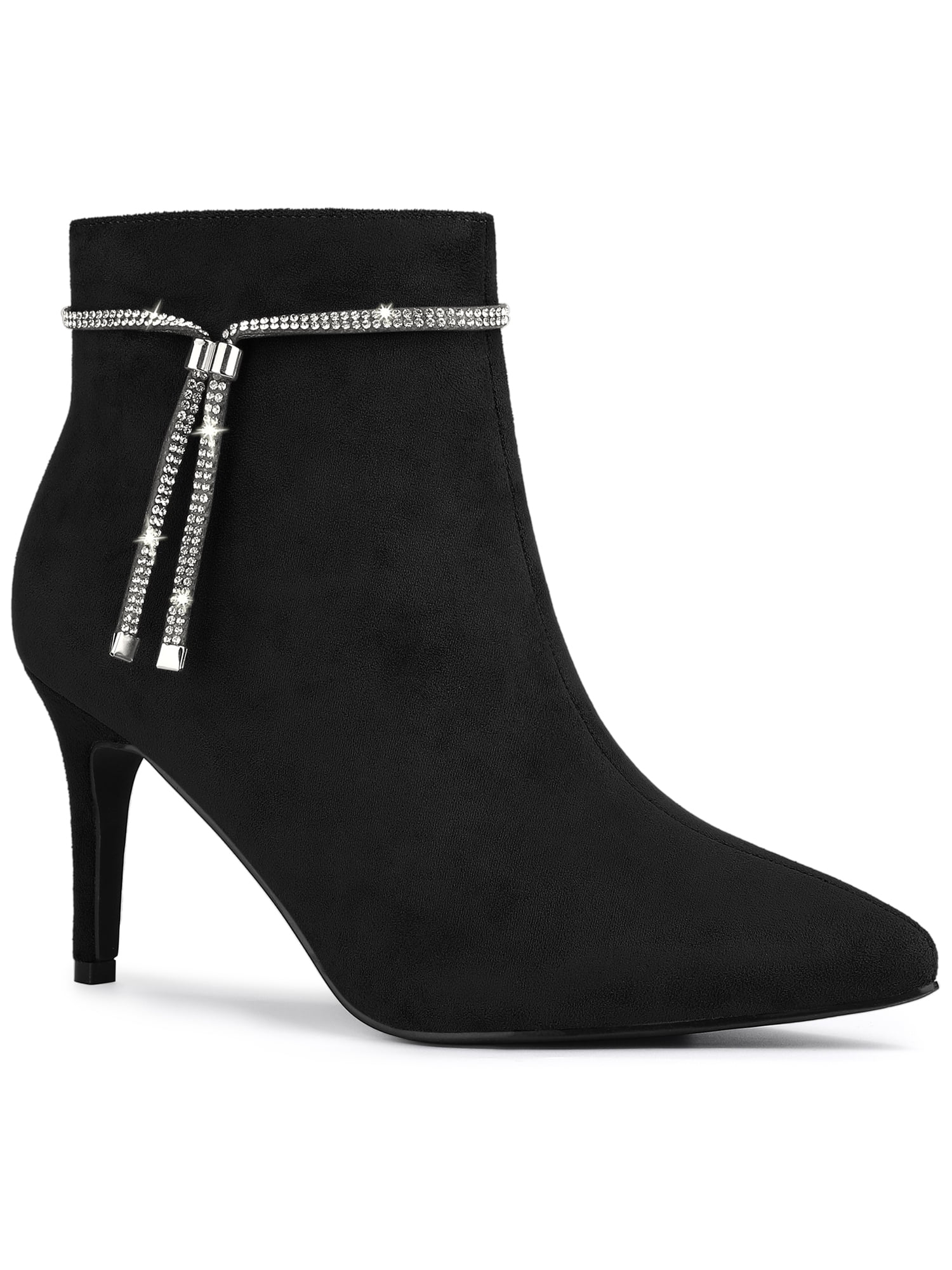 Allegra K Women's Rhinestone Pointed Toe Stiletto Heel Ankle Boot