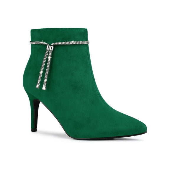 BLISSFUL STEP Women's Rhines Pointed Toe Stiletto Block Heel Ankle Boot Emerald Green 7.5