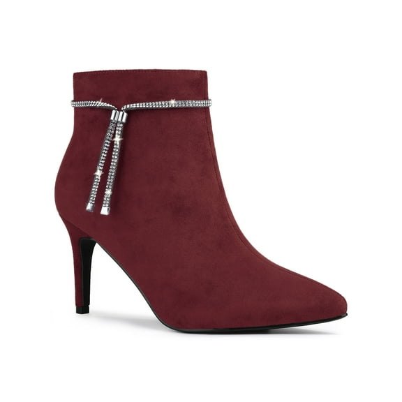 BLISSFUL STEP Women's Rhines Pointed Toe Stiletto Block Heel Ankle Boot Burgundy 9