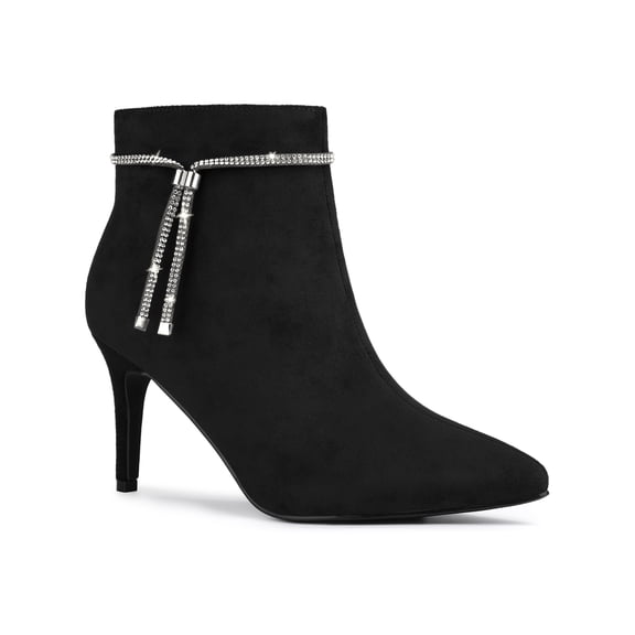 BLISSFUL STEP Women's Rhines Pointed Toe Stiletto Block Heel Ankle Boot Black 8