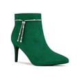 thumbnail image 1 of BLISSFUL STEP Women's Rhines Pointed Toe Stiletto Block Heel Ankle Boot Emerald Green 9, 1 of 7