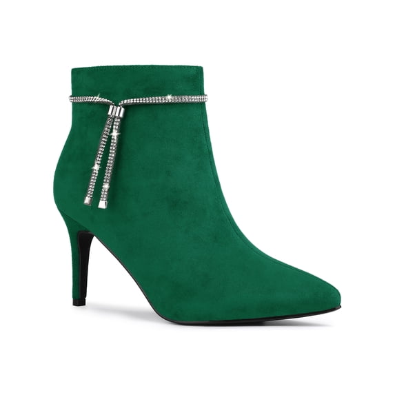 BLISSFUL STEP Women's Rhines Pointed Toe Stiletto Block Heel Ankle Boot Emerald Green 9