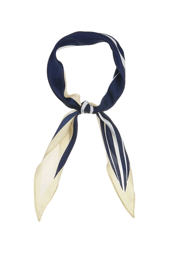 Women's Rhombus Neck Scarf Stripe Print Neckerchief Bag Accessory Navy blue