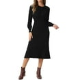 thumbnail image 1 of INSPIRE CHIC Women's Ribbed Knit Dress Crew Neck Pleated Lantern Sleeve Midi A-line Dresses S Black, 1 of 6