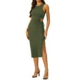 thumbnail image 1 of INSPIRE CHIC Women's Cut Out Dress Ribbed Knit Round Neck Side Slit Tank Sleeveless Maxi Dresses L Olive Green, 1 of 6