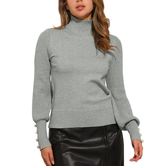 INSPIRE CHIC Women's Top Ribbed Long Sleeve Turtleneck Stretch Pullover Knit Sweater M Gray