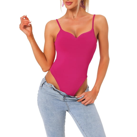 INSPIRE CHIC Women's Ribbed Sleeveless Sweetheart Neck Y2K Tank Top Bodysuits Hot Pink L