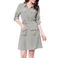 thumbnail image 1 of Allegra K Women's Roll up Sleeves Multi-Pocket Belted Shirt Dress, 1 of 7