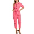 thumbnail image 1 of INSPIRE CHIC Women's Jumpsuit Short Sleeve Collared Button Down Tie Waist Cotton Cargo Jumpsuit XL Watermelon Red, 1 of 5