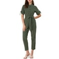 thumbnail image 1 of INSPIRE CHIC Women's Jumpsuit Short Sleeve Collared Button Down Tie Waist Cotton Cargo Jumpsuit S Green, 1 of 7