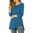 thumbnail image 1 of INSPIRE CHIC Women's Tops Round Neck 3/4 Sleeve Button Decor Irregular Hem Casual Style Blouse M Royal Blue, 1 of 7