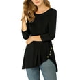 thumbnail image 1 of INSPIRE CHIC Women's Tops Round Neck 3/4 Sleeve Button Decor Irregular Hem Casual Style Blouse S Black, 1 of 7