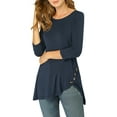 thumbnail image 1 of INSPIRE CHIC Women's Tops Round Neck 3/4 Sleeve Button Decor Irregular Hem Casual Style Blouse XL Dark Blue, 1 of 7