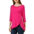 thumbnail image 1 of INSPIRE CHIC Women's Tops Round Neck 3/4 Sleeve Button Decor Irregular Hem Casual Style Blouse XL Hot Pink, 1 of 6