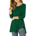 thumbnail image 1 of INSPIRE CHIC Women's Tops Round Neck 3/4 Sleeve Button Decor Irregular Hem Casual Style Blouse XS Dark Green, 1 of 8