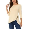 thumbnail image 1 of Allegra K Women's Round Neck 3/4 Sleeve Button Decor Asymmetric Hem Tunic Top, 1 of 5